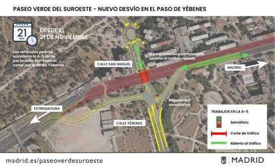 Obras en la A-5: Cambios en los desvíos a partir de este viernes