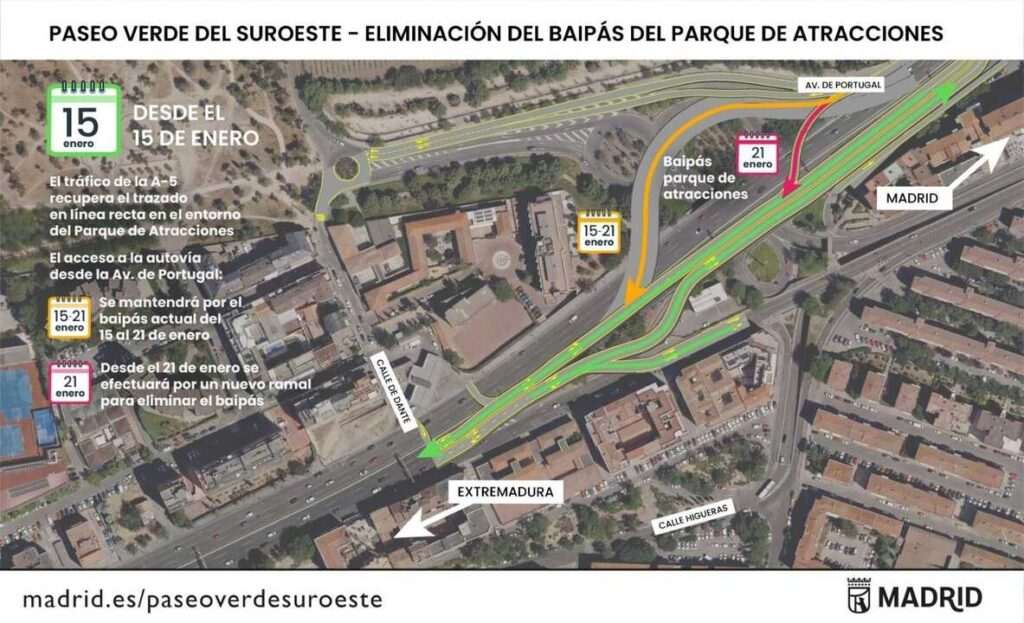 La A-5 vuelve a su ruta original tras la eliminación del bypass temporal
